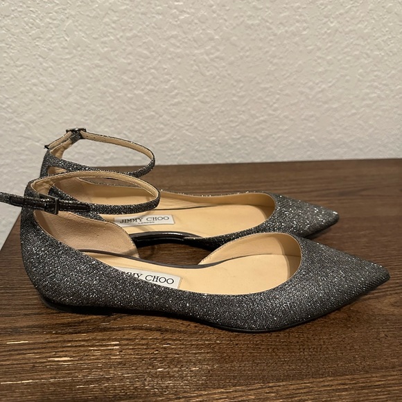 Jimmy Choo Metallic Glitter Ankle Strap Flats - Picture 2 of 3